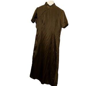Fall chocolate brown SILK Chinese overlay jacket dress S